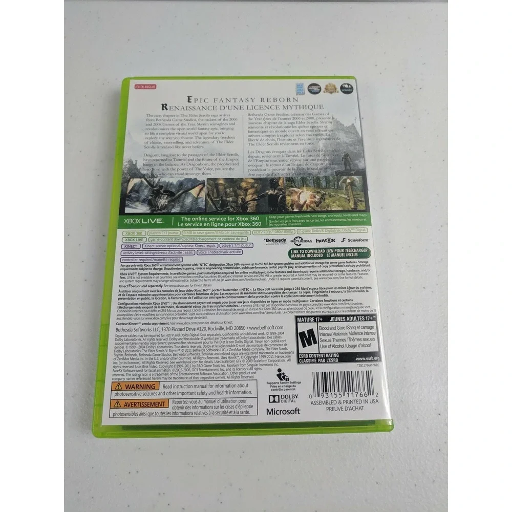 Xbox 360 : Elder Scrolls V: Skyrim Video Game